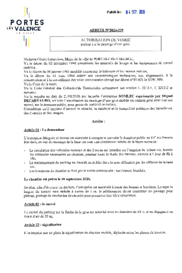 Arrêté 2026/339 - Autorisation de voirie