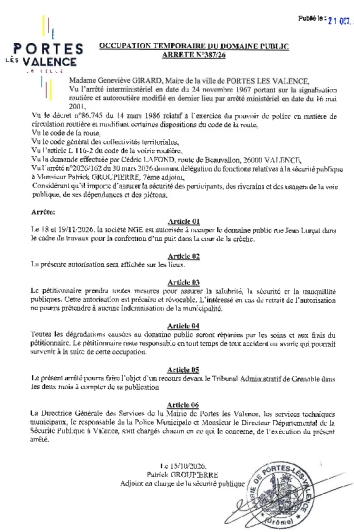 Arrêté 2026/387 - Occupation du domaine public les 18 et 19 novembre 2026