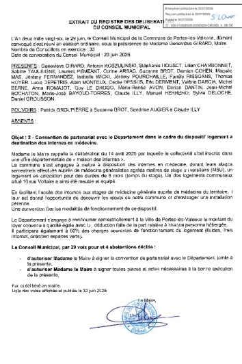 Délibération CM du 29/06/2026 - Convention de partenariat avec le Département - Logements à destination des internes en médecine