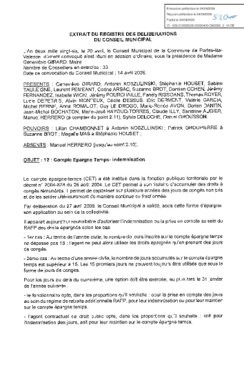 Délibération CM du 20/04/2026 - Compte épargne temps : indemnisation