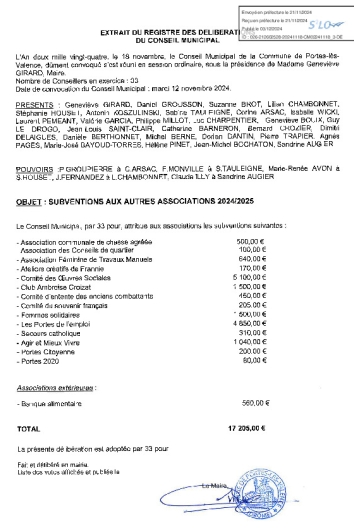 Conseil municipal du 18-11-24 Subventions aux autres associations