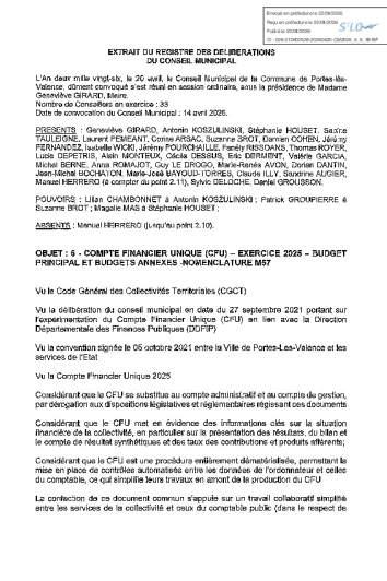 Délibération CM du 20/04/2026 - Compte financier unique 2025
