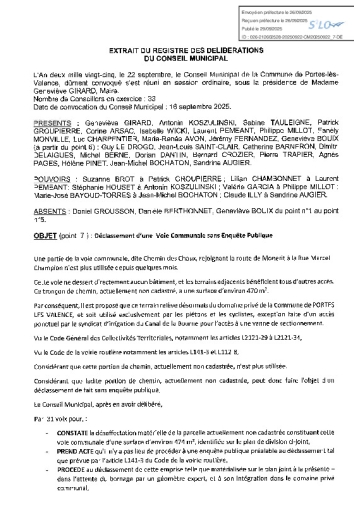 Délibération CM 22-09-2025 - Déclassement voie communale. Chemin des Chaux