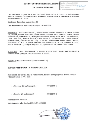 Délibération CM du 20/04/2026 - Budget primitif réseau de chaleur
