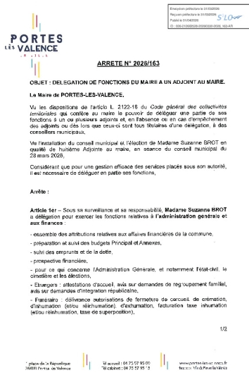 Arrêté 2026/ 163- Délégation de fonctions à un adjoint