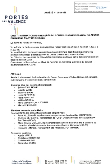 Arrêté 2026/189 - Nomination des membres du CCAS