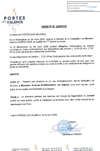 Arrêté 2026/210 - Délégation de fonction
