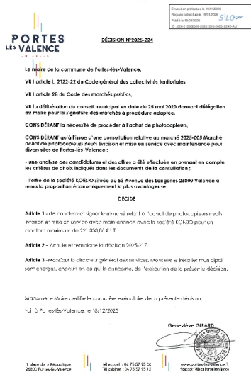 Décision 2025-224 - Signature d'un marché