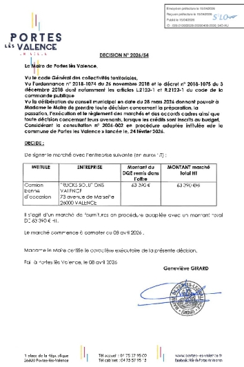 Décision 2026/54 - Signature d'un marché public