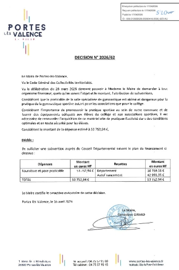 Décision n°2026/62 - Demande de subvention