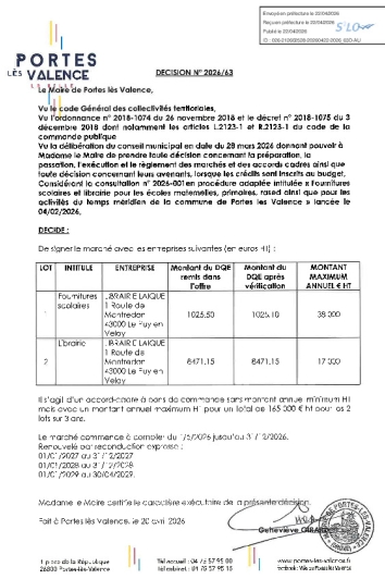 Décision 2026/63 - Signature d'un marché