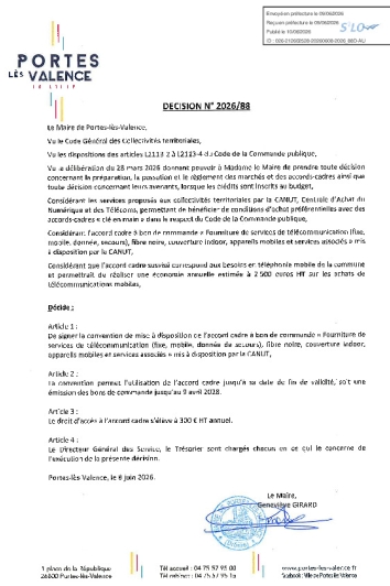Décision 2026/88 - Convention de mise à disposition d'un accord-cadre