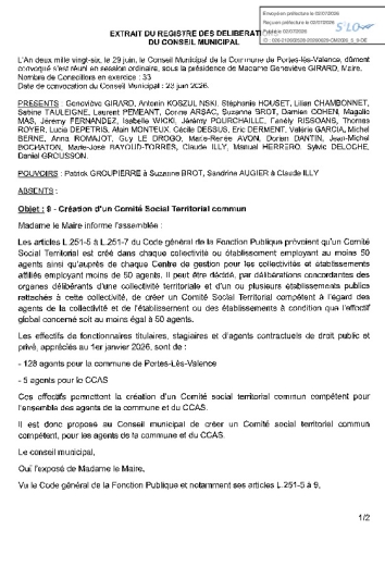 Délibération CM du 29/06/2026 - Création CST commun avec le CCAS