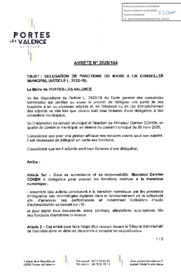 Arrêté 2025/164 - Délégation de fonctions à un conseiller municipal
