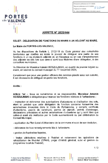 Arrêté 2025/444 - Délégation de fonction Antonin KOSZULINSKI