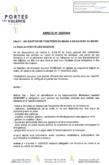Arrêté 2025/445 - Délégation de fonction Laurent Péméant