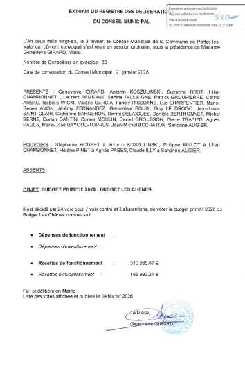 Délibération CM du 03/02/2026 - Chênes