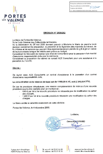 Décision 2025/202 - Signature d'un contrat d'assistance à la passation d'un marché d'assurance