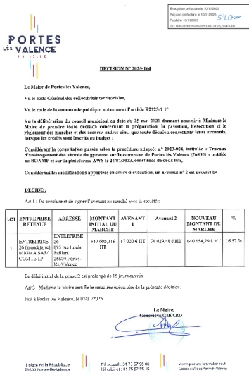 Décision 2025/164 - Signature d'un avenant à un marché public.