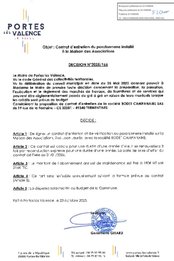 Décision n° 2025/166 - Signature d'un contrat d'entretien