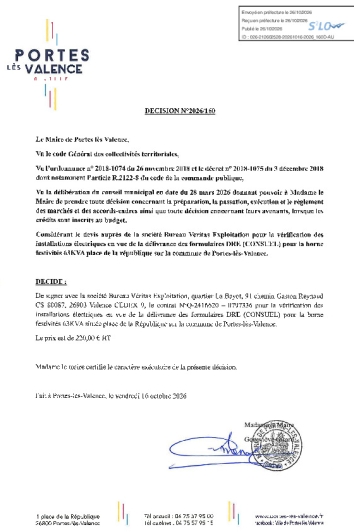Décision 2026/160 - Signature d'un marché