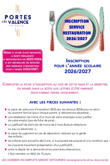 Fiche d'inscription restauration scolaire