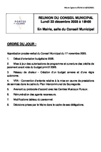 Ordre du jour - CM du 22/12/25