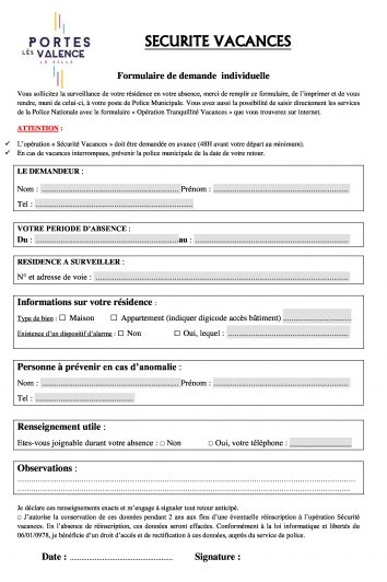 Formulaire Dispositif Sécurité Vacances