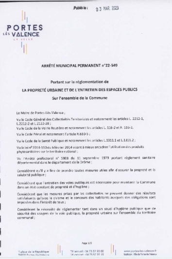 Arrêté 22-549 Propreté urbaine