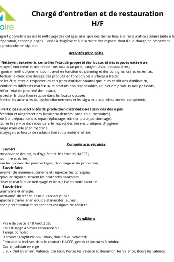 Chargé d’entretien et de restauration H/F