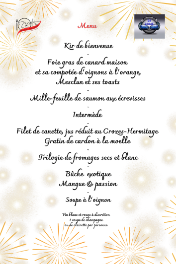 Menu réveillon du comité des fêtes