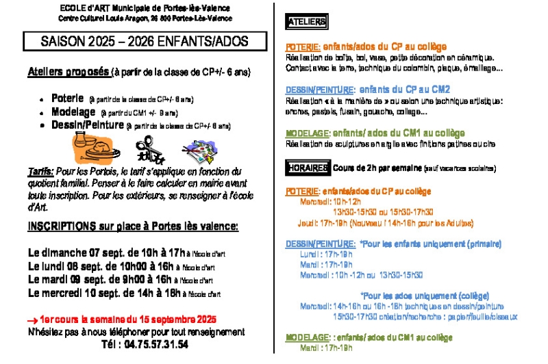 Cours école d'art 2025-2026