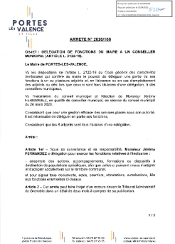Arrêté 2025/166 - Délégation de fonctions à un conseiller municipal