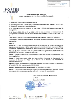 Arrêté d'approbation du plan communal de sauvegarde