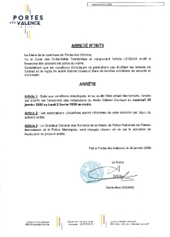 Arrêté 2026/73 - Fermeture du stade Coullaud du 30 janvier au 2 février 2026