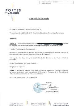 Arrêté 2026/153 - Délégation à un agent