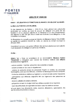 Arrêté 2026/159 - Délégation de fonctions à un adjoint