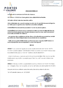 Décision 2025/217 - Signature d'un marché