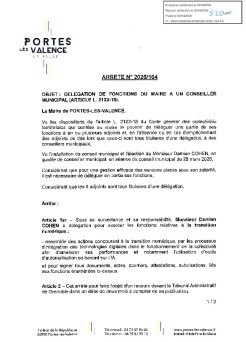 Arrêté 2025/164 - Délégation de fonctions à un conseiller municipal