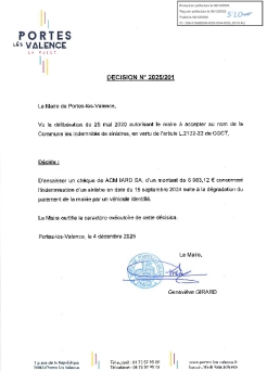 Décision 2025/201 - Encaissement indemnisation d'un sinistre