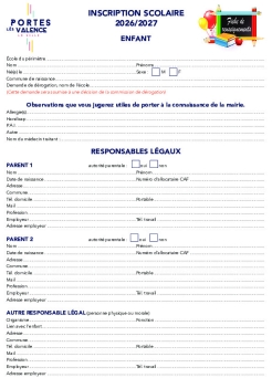 Fiche d'inscriptions scolaires 2026-2027
