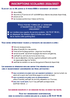 Inscriptions scolaires 2026-2027