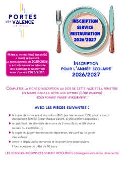 Fiche d'inscription restauration scolaire 2026-2027
