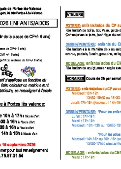 Cours école d'art 2025-2026