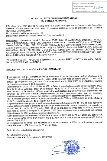 Délibération CM du 17/11/25 - Protection sociale complémentaire