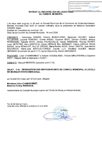 Délibération CM du 20/04/2026 - Désignation représentants Ecole de musique intercommunale