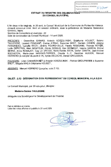 Délibération CM du 20/04/2026 - Désignation représentant SDH
