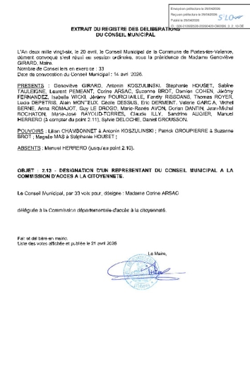 Délibération CM du 20/04/2026 - Désignation représentant commission accès citoyenneté