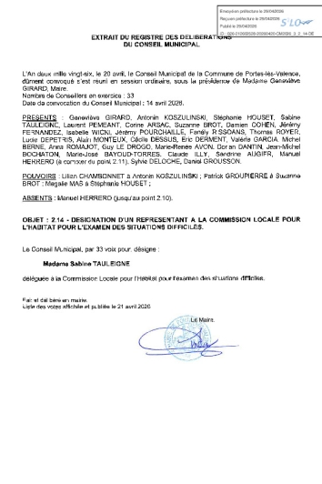 Délibération CM du 20/04/2026 - Désignation représentant CLH