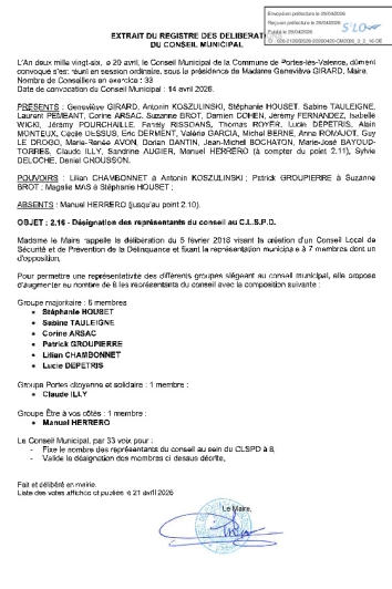 Délibération CM du 20/04/2026 - Désignation représentants CLSPD